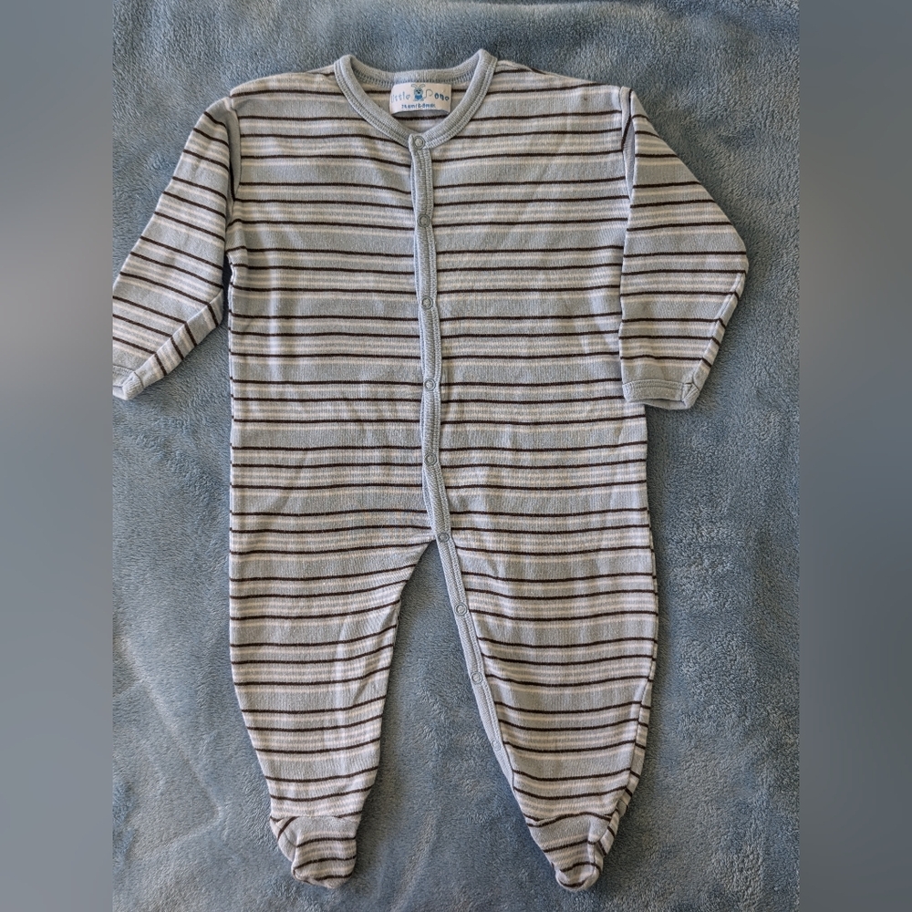 Little One blue striped onesie/sleeper - size 6-9 months